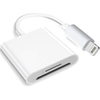 Lightning to SD Card Camera Reader for iPhone iPad, 2 in 1 Dual Card Slot Supports SD and TF Card, Portable Sd Card Adapter, Plug and Play